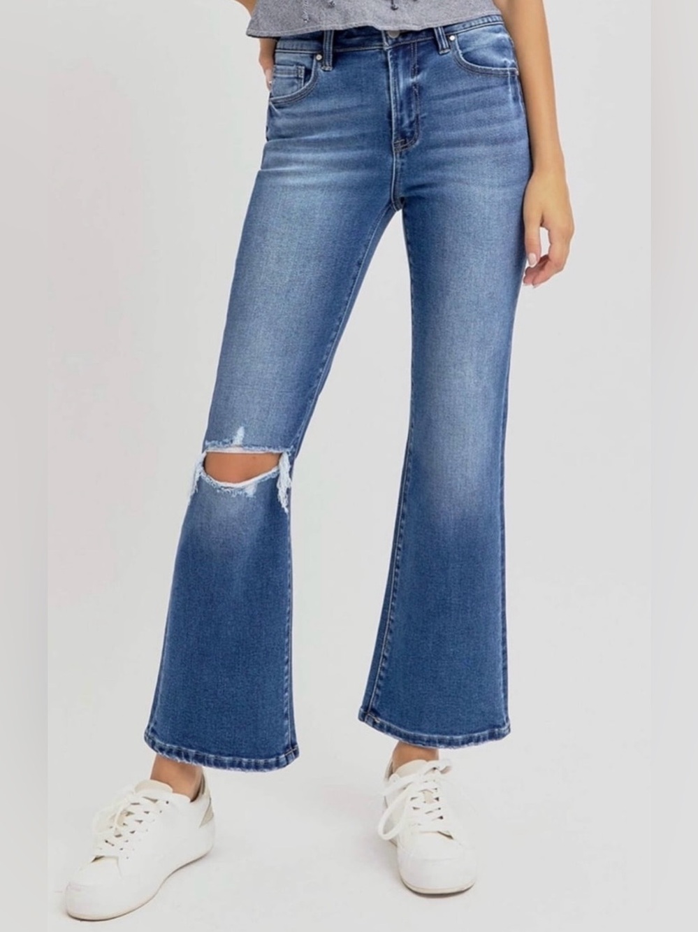 NWT Risen Women's Distressed High Rise Crop Flare Jeans “New”